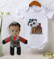 BK Kids Kişiye Özel Fotoğraflı Bebek Yastık ve Bebek Body Zıbın Hediye Seti - Model 34