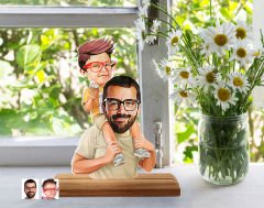 BK Gift Kişiye Özel Baba Oğul Karikatürlü Ahşap Standlı Pleksi Biblo-20, Aileye Hediye , Babaya Hediye