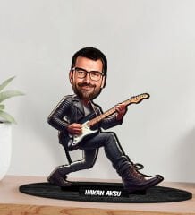BK Gift Kişiye Özel Bay Gitarist Karikatür Ahşap Biblo - 2, Arkadaşa Hediye, Sevgiliye Hediye, Ev Hediyesi