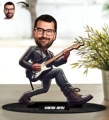 BK Gift Kişiye Özel Bay Gitarist Karikatür Ahşap Biblo - 2, Arkadaşa Hediye, Sevgiliye Hediye, Ev Hediyesi