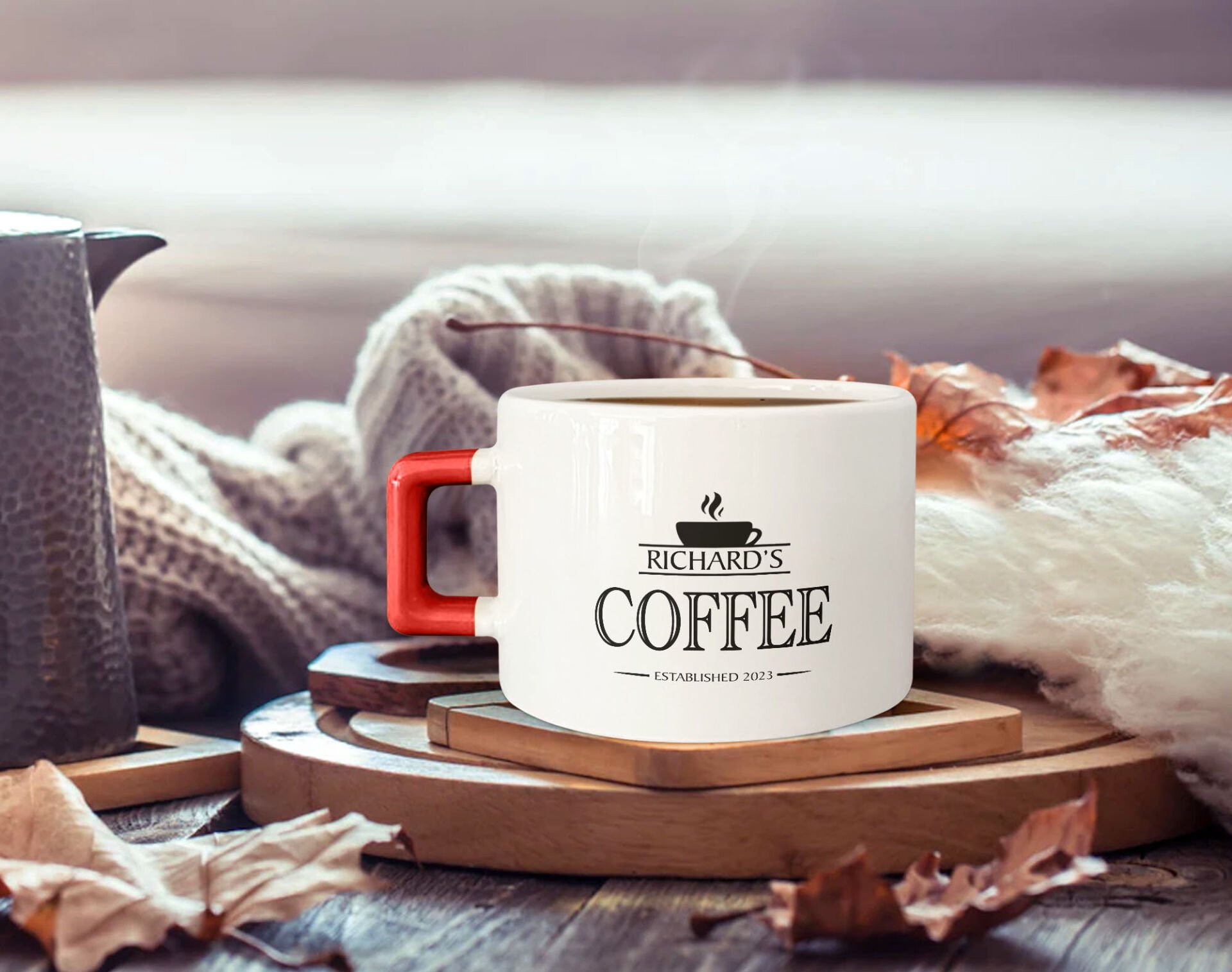 BK Gift Kişiye Özel İsimli Tarihli Kırmızı Kulplu Çay & Kahve Fincanı-1, Arkadaşa Hediye, Sevgiliye Hediye