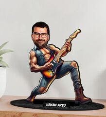 BK Gift Kişiye Özel Bay Gitarist Karikatür Ahşap Biblo - 3, Arkadaşa Hediye, Sevgiliye Hediye, Ev Hediyesi