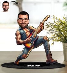 BK Gift Kişiye Özel Bay Gitarist Karikatür Ahşap Biblo - 3, Arkadaşa Hediye, Sevgiliye Hediye, Ev Hediyesi