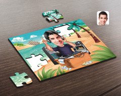 Kişiye Özel Erkek Radyocu Karikatürlü Ahşap Puzzle-1