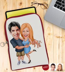 Kişiye Özel Sevgililer Karikatürlü Taşınabilir Koruyucu Tablet Kılıfı & Organizer Çanta - Kırmızı-13