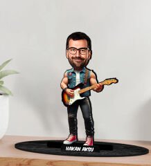 BK Gift Kişiye Özel Bay Gitarist Karikatür Ahşap Biblo - 4, Arkadaşa Hediye, Sevgiliye Hediye, Ev Hediyesi