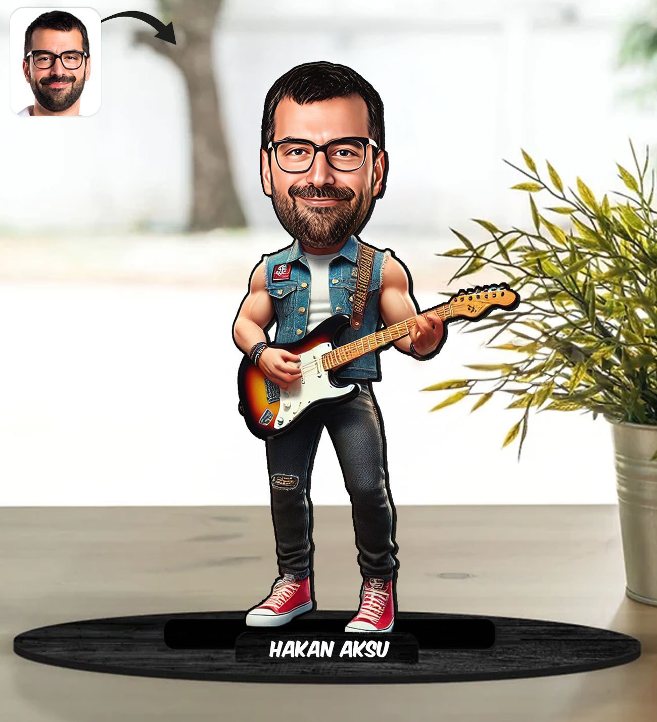 BK Gift Kişiye Özel Bay Gitarist Karikatür Ahşap Biblo - 4, Arkadaşa Hediye, Sevgiliye Hediye, Ev Hediyesi