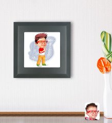 Kişiye Özel Erkek Çocuk Karikatürlü Ahşap Çerçeveli Taş Duvar Dekoru-1