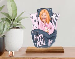 BK Gift Kişiye Özel Kadın Karikatürlü Ahşap Standlı Pleksi Biblo-101, Anneye Hediye, Arkadaşa Hediye