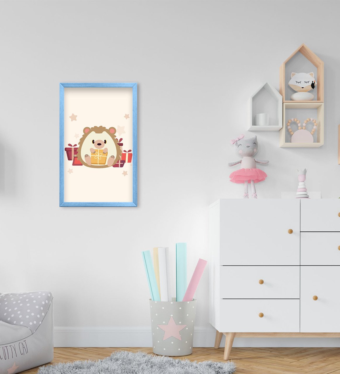 BK Home Kirpi Tasarımlı Dekoratif Mavi Ahşap Çerçeveli Çocuk Odası Tablo-2