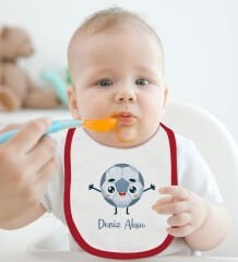 BK Kids Kişiye Özel Futbol Tasarımlı Kırmızı Bebek Mama Önlüğü-1