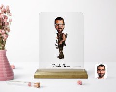 Kişiye Özel Erkek Okçu Karikatürlü Ahşap Standlı Çerçeve