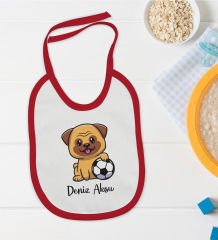 BK Kids Kişiye Özel Futbol Tasarımlı Kırmızı Bebek Mama Önlüğü-2