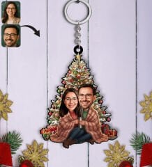 BK Gift Kişiye Özel Sevgili Yılbaşı Karikatürlü Ahşap Anahtarlık -10, Yeni Yıl Hediyesi, Yılbaşı Hediyesi