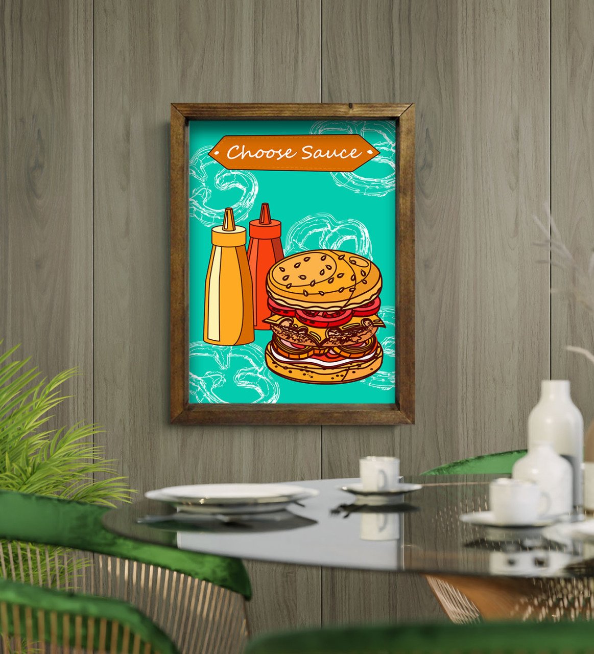 BK Gift Cafe & Bar & Restaurant Konseptli Doğal Masif Ahşap Çerçeveli Tablo-66