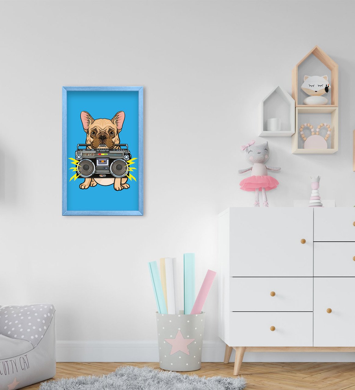 BK Home Köpek Tasarımlı Dekoratif Mavi Ahşap Çerçeveli Çocuk Odası Tablo-1