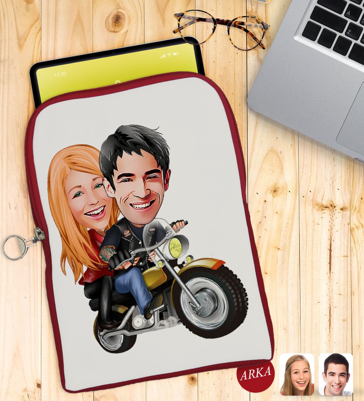 Kişiye Özel Sevgililer Karikatürlü Taşınabilir Koruyucu Tablet Kılıfı & Organizer Çanta - Kırmızı-17