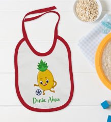 BK Kids Kişiye Özel Futbol Tasarımlı Kırmızı Bebek Mama Önlüğü-3