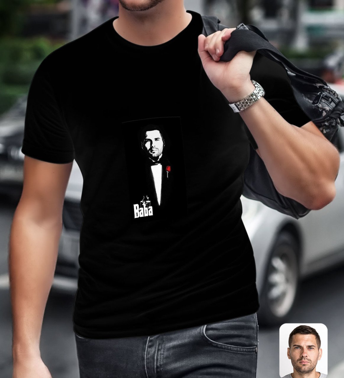 Kişiye Özel Godfather Baba Tasarımlı Siyah T-Shirt-8
