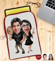 Kişiye Özel Sevgililer Karikatürlü Taşınabilir Koruyucu Tablet Kılıfı & Organizer Çanta - Kırmızı-18