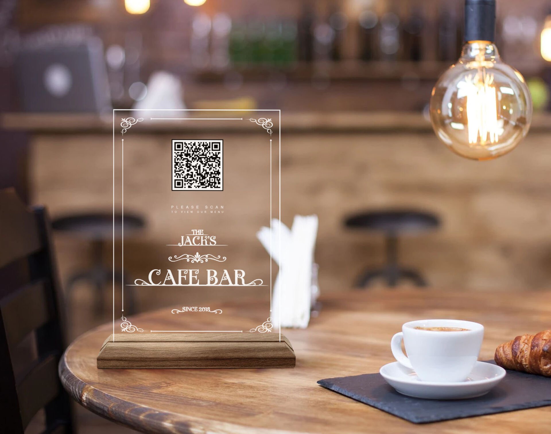 BK Gift Restoran & Cafe & Barlara Özel Ahşap Standlı Pleksi QR Kod Menü, Cafe&Bar için QR kodlu Tabela, QR kodlu Masa Dekoru-4
