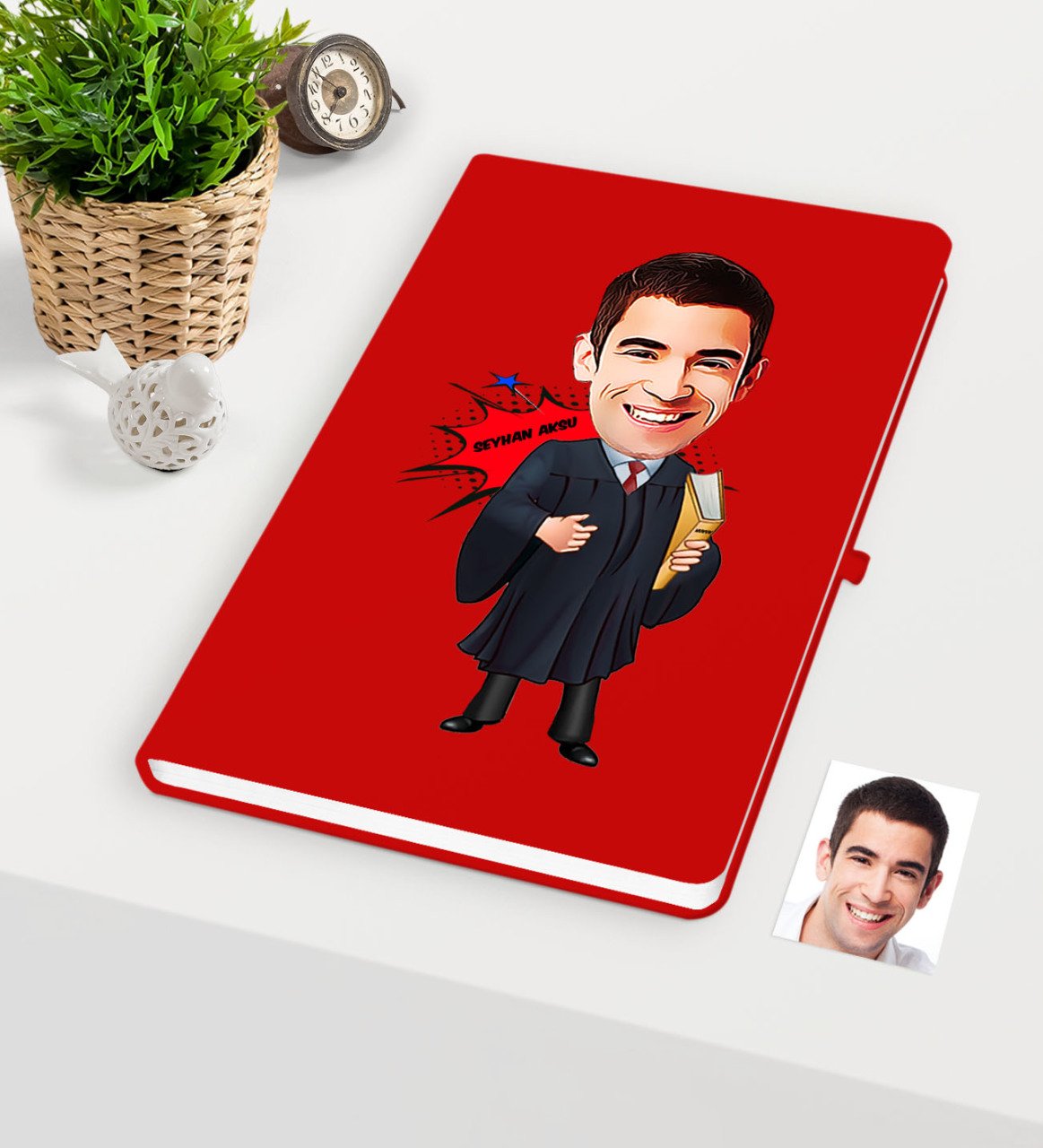 Kişiye Özel Bay Avukat Karikatürlü Kırmızı Defter - 1