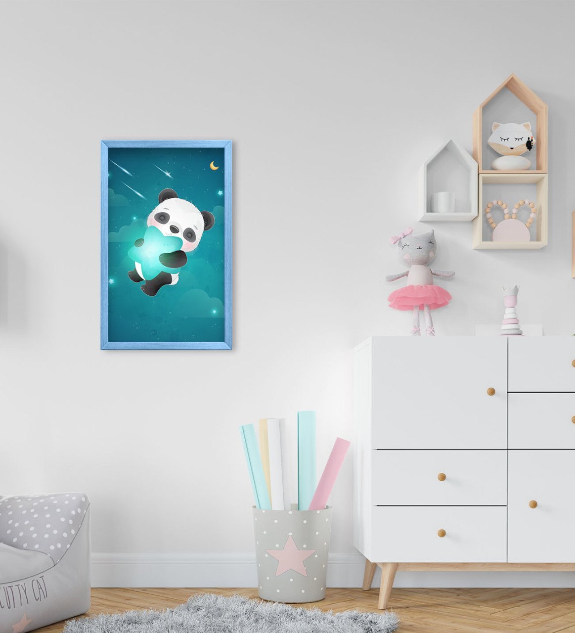BK Home Panda Tasarımlı Dekoratif Mavi Ahşap Çerçeveli Çocuk Odası Tablo-3