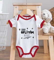 BK Kids Ofliyim Ne Oldi Tasarımlı Kırmızı Bebek Body Zıbın ve Mama Önlüğü Hediye Seti-1