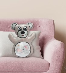 BK Gift Sevimli Fil Tasarımlı Krem Ayıcık Yastık-5