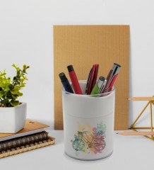 BK Gift Kişiye Özel Nostaljik Tasarımlı Beyaz Akrilik Kalemlik - Model 1