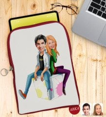 Kişiye Özel Sevgililer Karikatürlü Taşınabilir Koruyucu Tablet Kılıfı & Organizer Çanta - Kırmızı-35