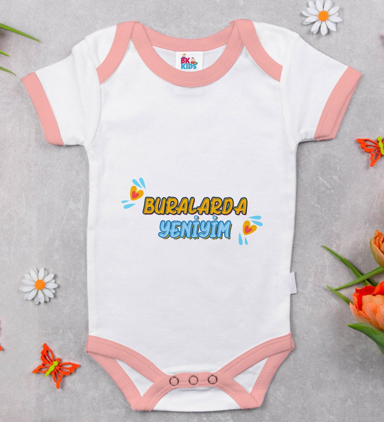 BK Kids Buralarda Yeniyim Tasarımlı Pembe Bebek Body Zıbın-1