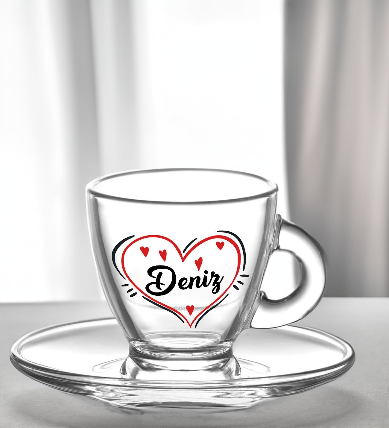 BK Gift Kişiye Özel İsimli DTF Cam Kahve Fincanı-1, Sevgiliye Hediye, Arkadaşa Hediye, Doğum  Günü Hediyesi