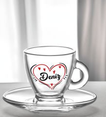 BK Gift Kişiye Özel İsimli DTF Cam Kahve Fincanı-1, Sevgiliye Hediye, Arkadaşa Hediye, Doğum  Günü Hediyesi