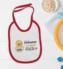 BK Kids Kişiye Özel Halasının Minik Kuşu Tasarımlı Kırmızı Bebek Mama Önlüğü-1