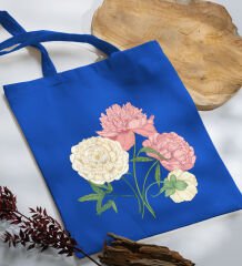 BK Gift Çiçek Tasarımlı-7 Mavi Kumaş Bez Çanta, Baskılı Omuz Çantası, Alışveriş Çantası, Arkadaşa Hediye
