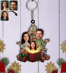 BK Gift Kişiye Özel Aile Yılbaşı Karikatürlü Ahşap Anahtarlık -4, Yeni Yıl Hediyesi, Yılbaşı Hediyesi