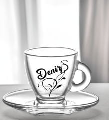 BK Gift Kişiye Özel İsimli DTF Cam Kahve Fincanı-3, Sevgiliye Hediye, Arkadaşa Hediye, Doğum  Günü Hediyesi