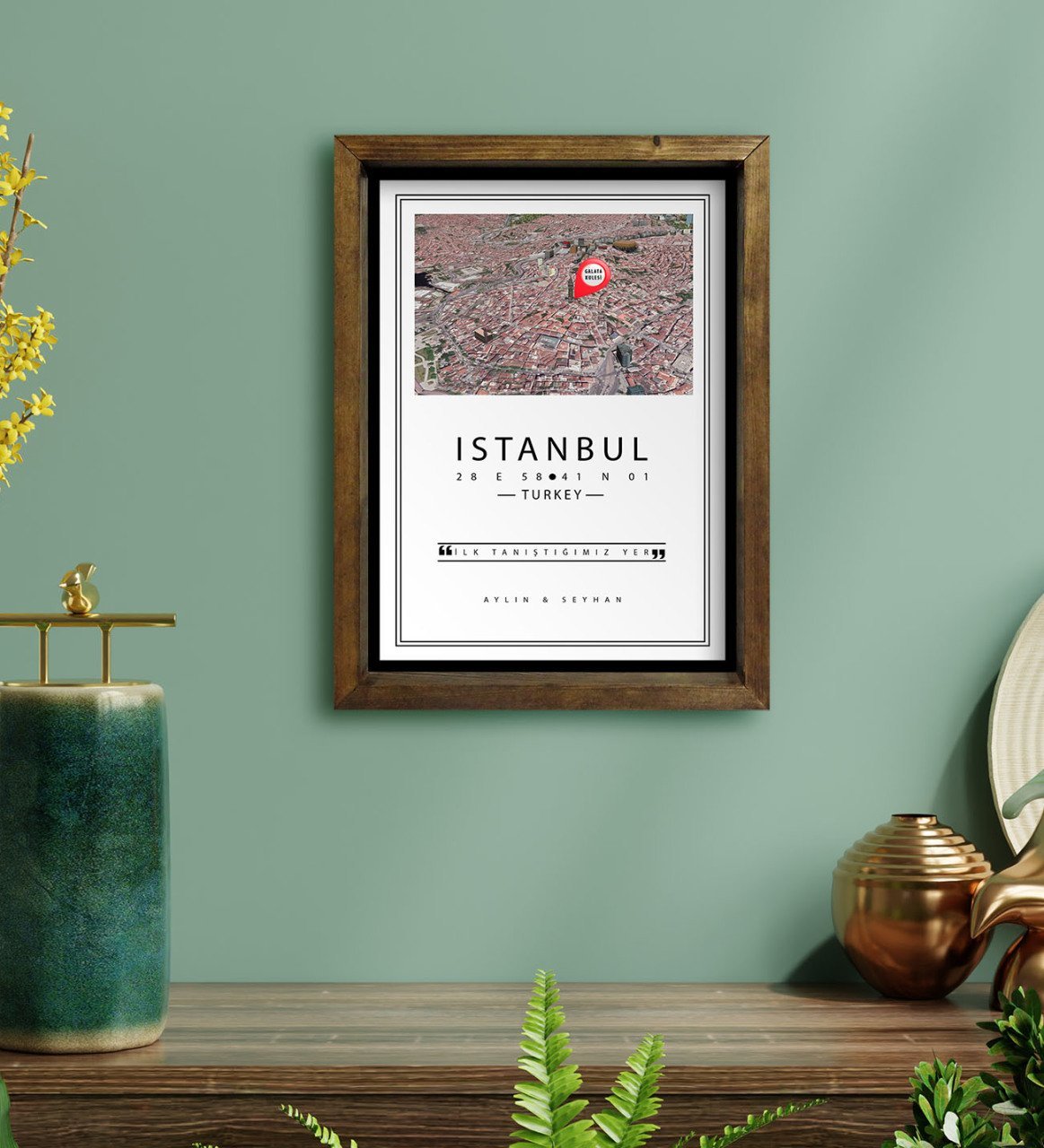 Kişiye Özel Renkli İstanbul Haritası Tasarımlı Doğal Masif Ahşap Çerçeveli Tablo 30x40cm-2