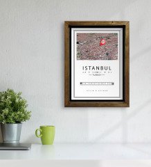 Kişiye Özel Renkli İstanbul Haritası Tasarımlı Doğal Masif Ahşap Çerçeveli Tablo 30x40cm-2