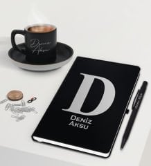 BK Gift Kişiye Özel İsimli Siyah Defter Kalem ve Türk Kahvesi Fincanı Hediye Seti-5, Arkadaşa Hediye, Sevgiliye Hediye, Yeni İş Hediyesi