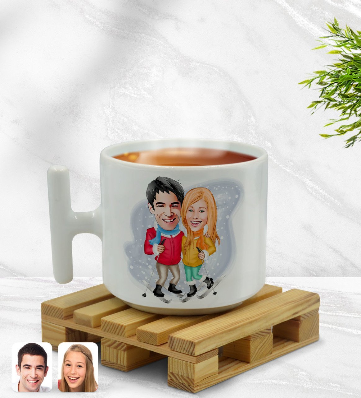 Kişiye Özel Sevgililer Karikatürlü T Kulplu Beyaz Middle Kupa Bardak-107