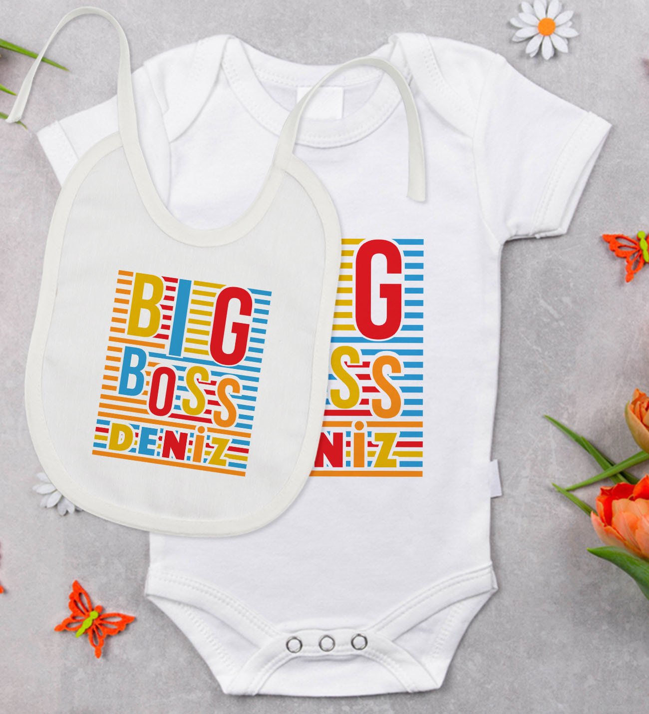 BK Kids Kişiye Özel Daddy's Drinking Buddy Tasarımlı Bebek Body Zıbın ve Mama Önlüğü Hediye Seti - Model 2