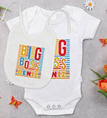 BK Kids Kişiye Özel Daddy's Drinking Buddy Tasarımlı Bebek Body Zıbın ve Mama Önlüğü Hediye Seti - Model 2