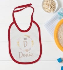 BK Kids Kişiye Özel Harfli İsimli Tasarımlı Kırmızı Bebek Mama Önlüğü-2