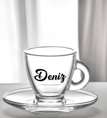 BK Gift Kişiye Özel İsimli DTF Cam Kahve Fincanı-4, Sevgiliye Hediye, Arkadaşa Hediye, Doğum  Günü Hediyesi