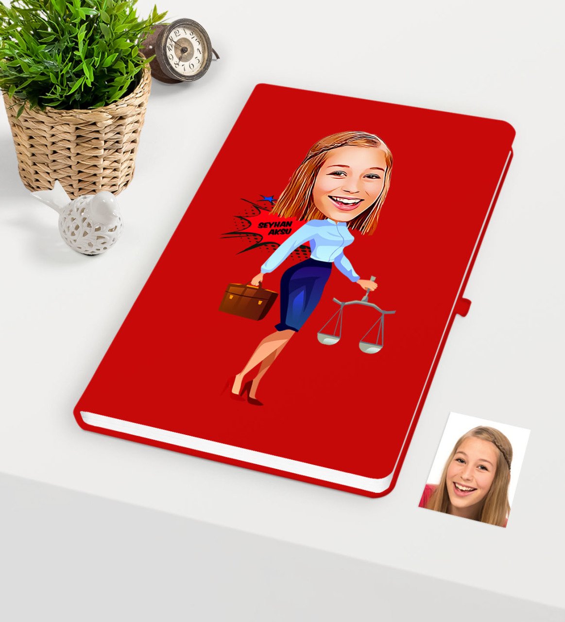 Kişiye Özel Bayan Avukat Karikatürlü Kırmızı Defter - 3