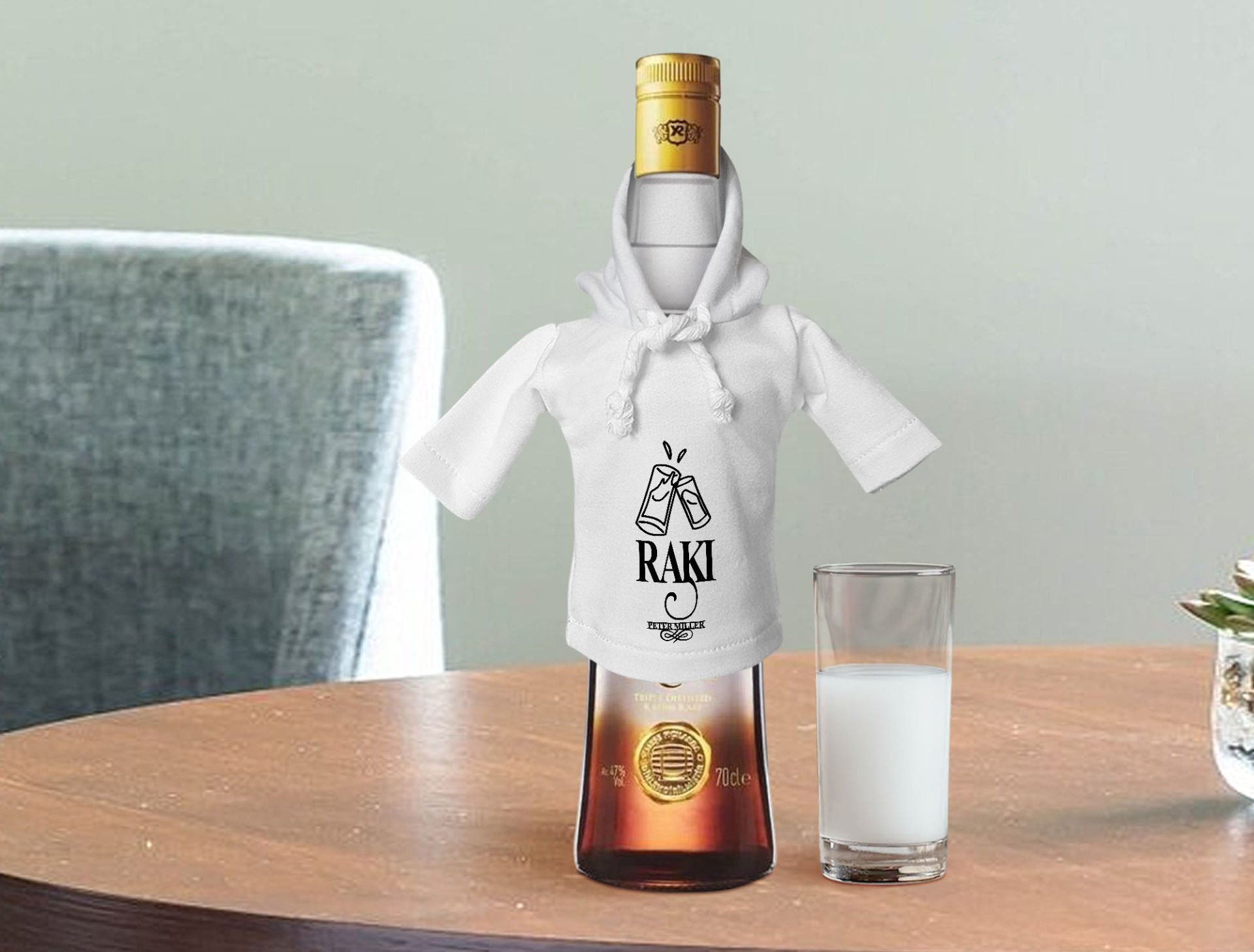 BK Gift Kişiye Özel Mini Beyaz İçki Şişesi Tişörtü , Ev Bar Dekoru, Rakı, Rakı Şişesi Tişörtü, Ev Barı-11