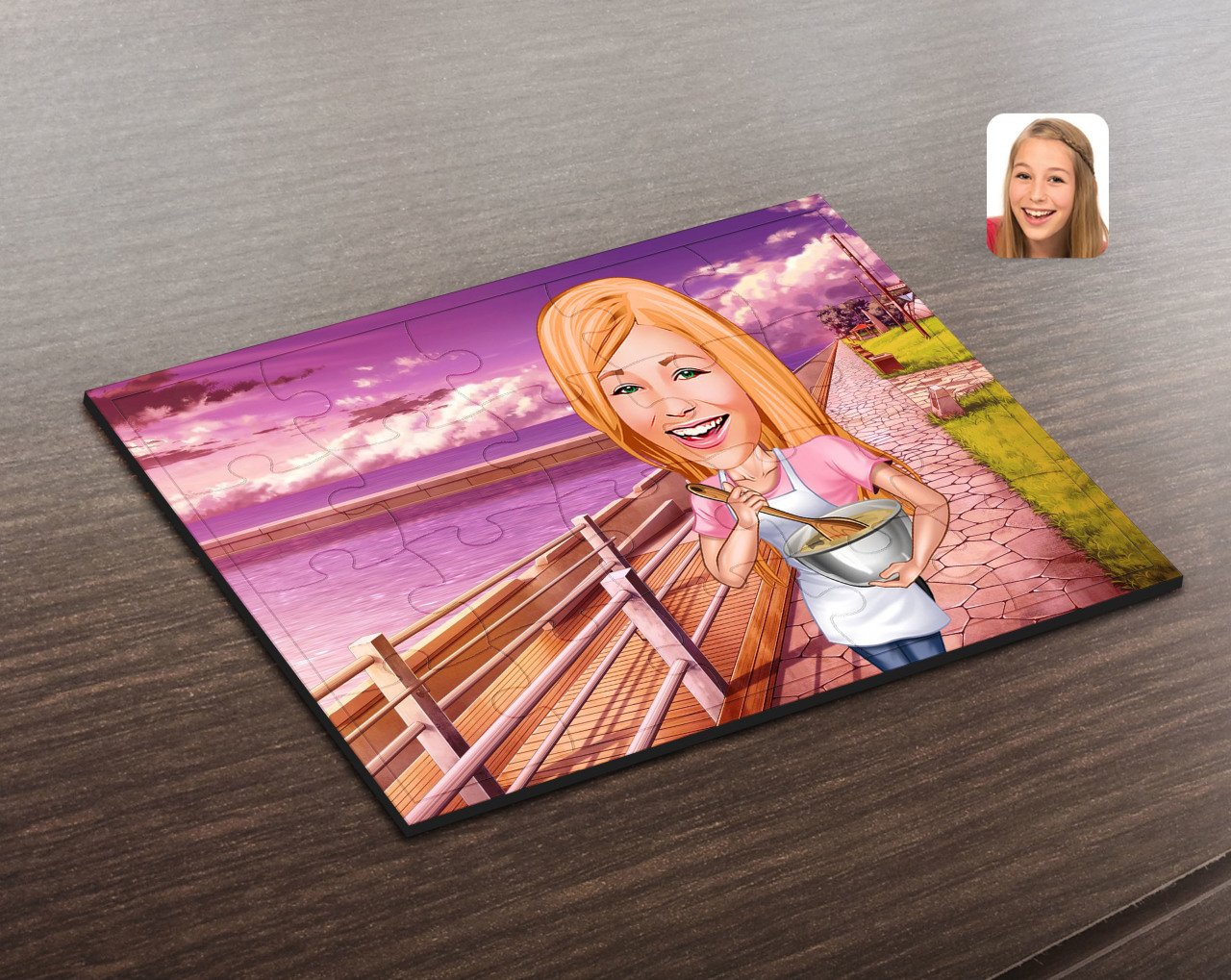 Kişiye Özel Kadın Chef Karikatürlü Ahşap Puzzle