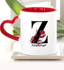 Kişiye Özel Z Harfi Kırmızı Kalpli Kupa Bardak (Model 1)